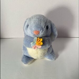 Vintage 1991 Fairview plush blue bunny rabbit holding flowers/stuffed animal/toy